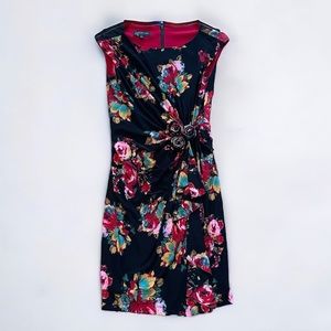 Jones New York Black Floral Hidden Back Zipper Classic Style Lined Dress 2P